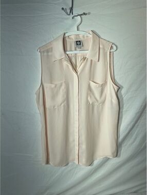 Anne Klein XL Blush Pink Sleeveless Button-Front Blouse with Pockets